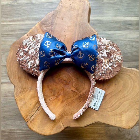 Disney Accessories - Disney Cruise Line Minnie Mouse Ears Headband Rose Gold Sequin Blue Bow Nautical